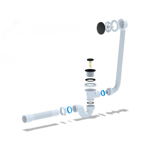 Сифон для ванны Ани клик-клак с выпуском и переливом прямоточный с трубой 40х50 черный