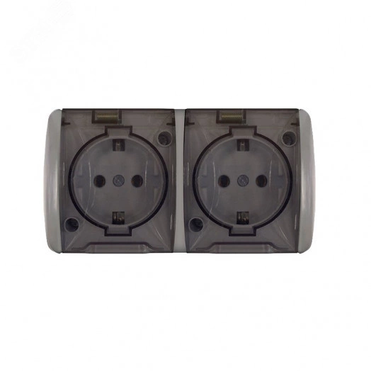 Клио розетка двухместная с прозрачной крышкой Клио, IP54, с/з, о/у, 16А, 220В, серый (еврослот)