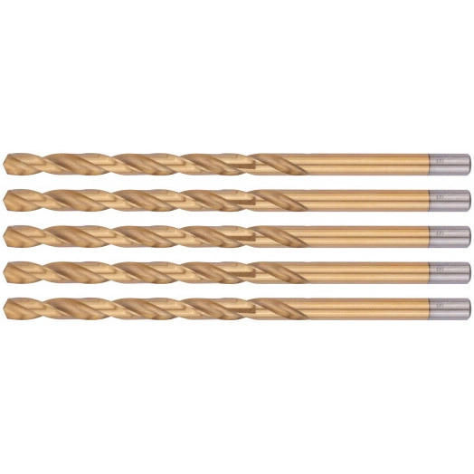 Сверла HSS по металлу, удлиненные, титановое покрытие 8.0х165 мм (5 шт)