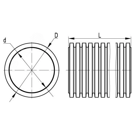 Двустенная труба ПНД жесткая для открытой прокладки д.125мм, SN8, ПВ-0, УФ, без протяжки, 6м, цвет черный
