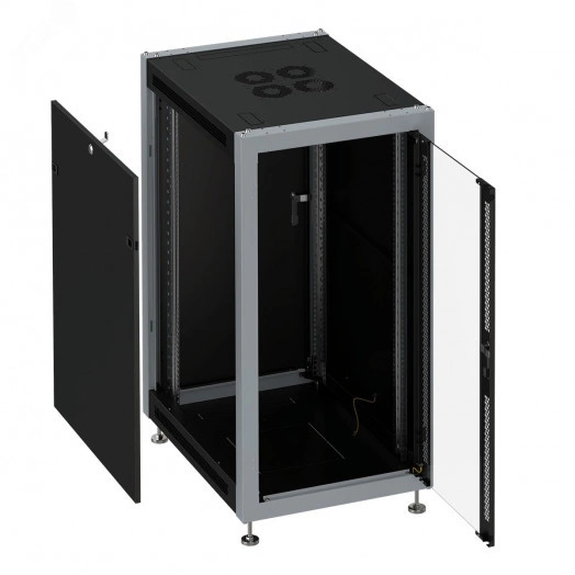 Шкаф монтажный телекоммуникационный напольный 19' 33U передняя дверь стекло. задняя дверь металл. поворотная ручка с замком IP20. 600x1000x1600mm(ШхГхВ). цвет черный(RAL9004/RAL7000)