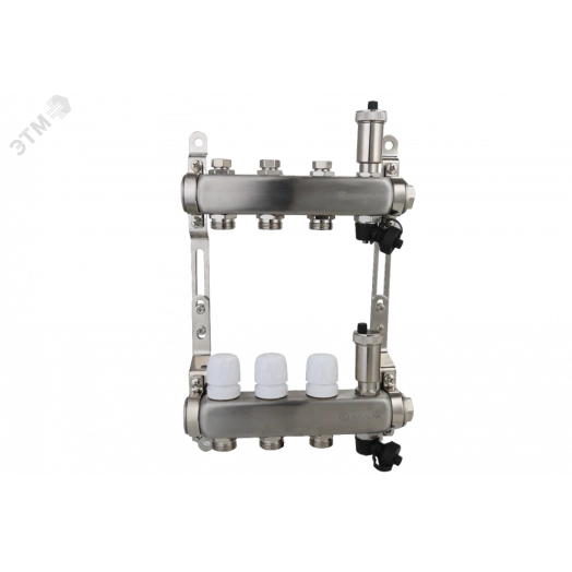 Коллекторная группа с настроечными и регулировочными клапанами, автоматическими воздухоотводчиками дренажными клапанами нержавеющей стали 1' 3 х 3/4'