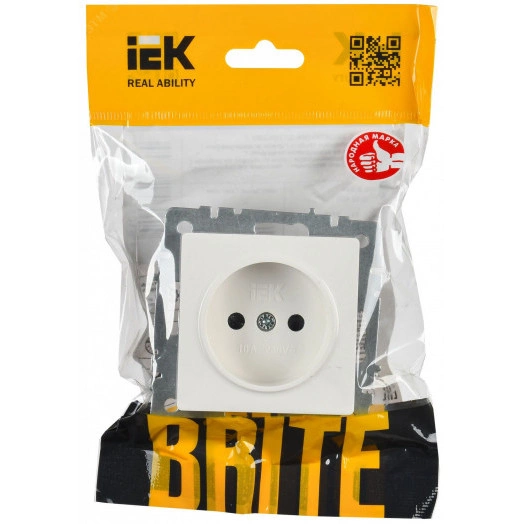 BRITE Розетка 1 пост без заземления с защитными шторками 10А РСш10-2-БрБ белый IEK