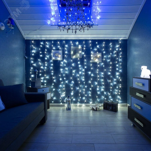 Гирлянда светодиодный Дождь 3х2 м, свечение с динамикой, прозрачный провод, 230 В, цвет белый