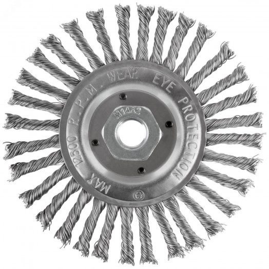 Корщетка-колесо, гайка М14, стальная витая проволока 125 мм