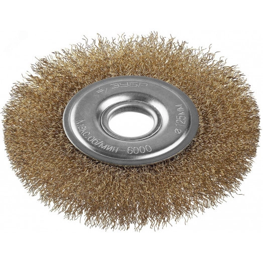 Щетка дисковая для УШМ, витая стальная латунированная проволока 0,3мм, 125х22мм ''Профессионал''.