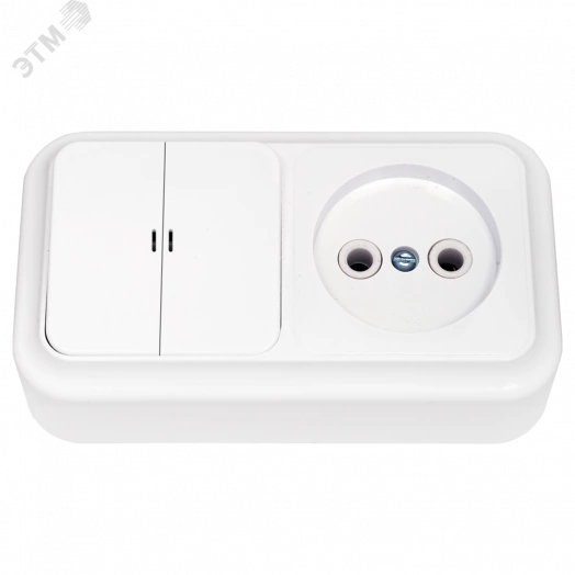 Беларусь Блок выключатель двухклавишныйс индикатором+розетка наружный