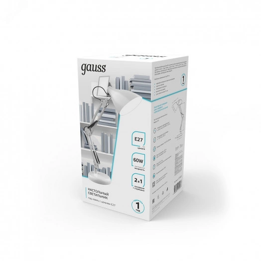 Светильник настольный под лампу E27 х60 Вт 220-240В IP20 300х150 мм Белый струбцина GTL Gauss