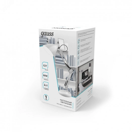 Светильник настольный под лампу E27 х60 Вт 220-240В IP20 300х150 мм Белый струбцина GTL Gauss