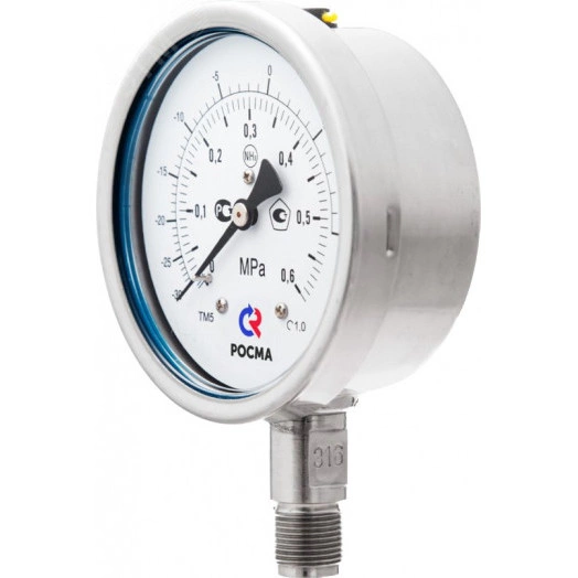 Мановакуумметр коррозионностойкий виброустойчивый радиальный ТМВ-521Р.00 -0.1...2.4MPa -70-+55C М20х1,5 кл.т. 1.0 готовый к гидрозаполнению двойная шкал а Аммиак