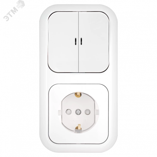 Беларусь Блок скрытый: выключатель двухклавишный с индикатором + розетка