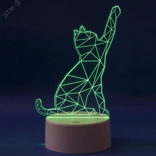 Светильник декоративный с эффектом 3D Кошка на батарейках 3AAA (не в/к) 1 светодиод RGB свет USB кабель в/к ULI-M501 RGB/3AAA CATTY/WHITE