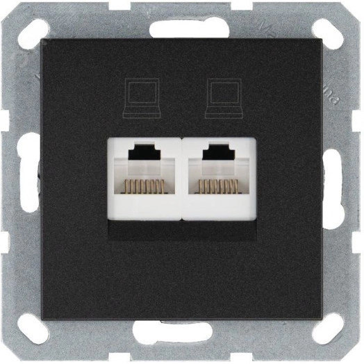 Интернет-розетка RJ45 двойная с накладкой, цвет Антрацит