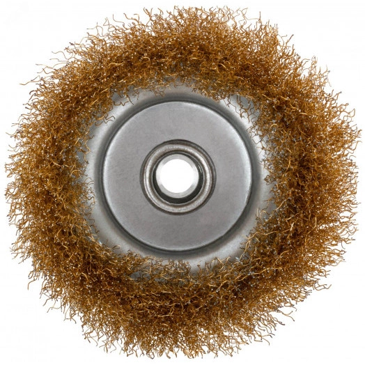 Кордщетка чашечная, гайка М14, стальная латунированная волнистая проволока 125 мм