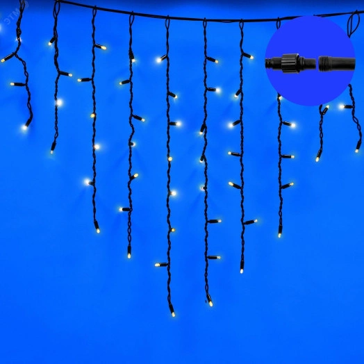 Бахрома светодиодная с эффектом мерцания 3м Соединяемая 200 светодиодов Теплый белый и белый свет Провод черный ULD-B3007-200/TBK WARMWHITE-WHITE IP67  ТМ Uniel