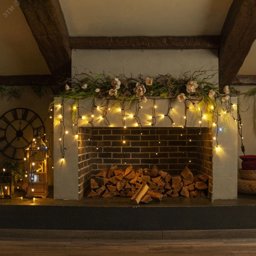 Бахрома светодиодная с эффектом мерцания 3м Соединяемая 200 светодиодов Теплый белый и белый свет Провод черный ULD-B3007-200/TBK WARMWHITE-WHITE IP67  ТМ Uniel