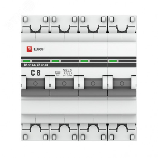 Выключатель автоматический четырехполюсный 8А С ВА47-63 4.5кА PROxima