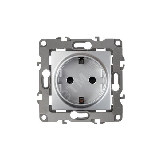 Розетка 2P+E Schuko, 16A-250В, б.л., Эра12, алюминий, 12-2001-03