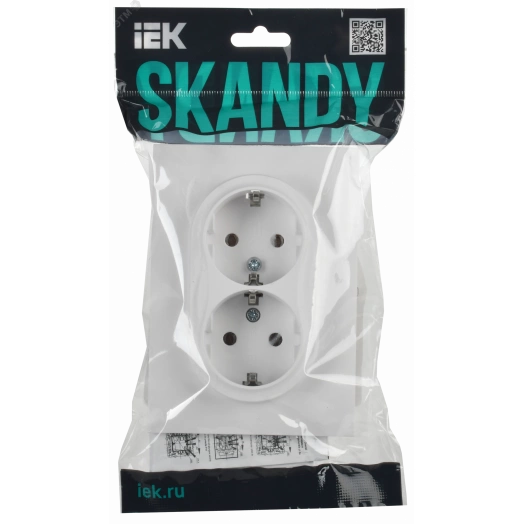 SKANDY Розетка 2-местная с заземлением с защитными шторками 16А в сборе SK-R07W арктический белый IEK