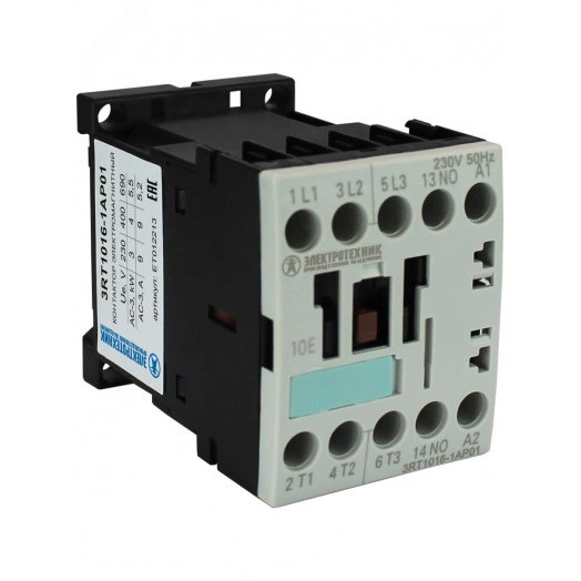 Контактор электромагнитный 3RT1016-1AP01, 3-пол., 9A, AC-3, 4кВт/400V, 1НO, 230V AC, 50Гц, типоразмер S00, винтовые клеммы, IP20