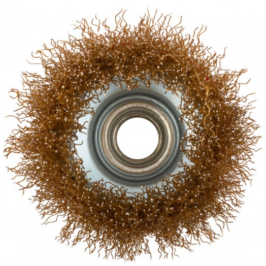 Кордщетка-чашка, гайка М14, стальная латунированная волнистая проволока 65 мм