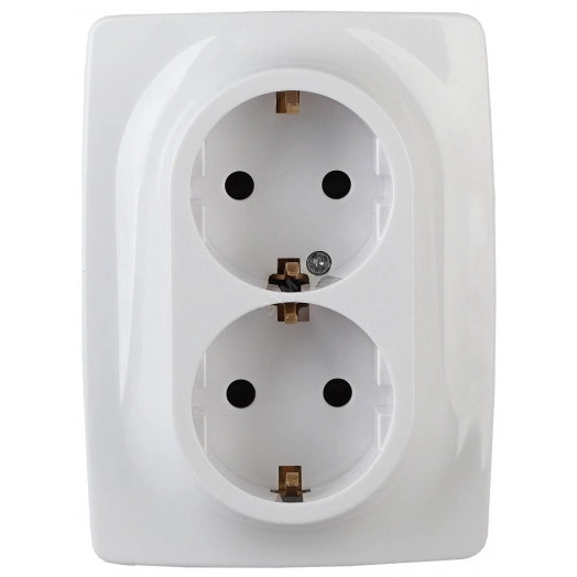 Розетка 2X2P+E Schuko со шторками , 16А-250В, б.л., Эра12, белый, 12-2008-01