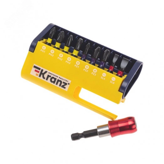 Набор бит с магнитным держателем, пластиковый кейс, 10 шт