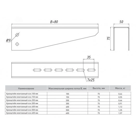 Кронштейн монтажный 600 мм