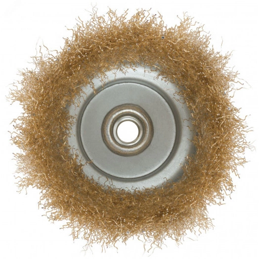 Кордщетка, тип ''чашка'', гайка М14, стальная латунированная волнистая проволока 125 мм