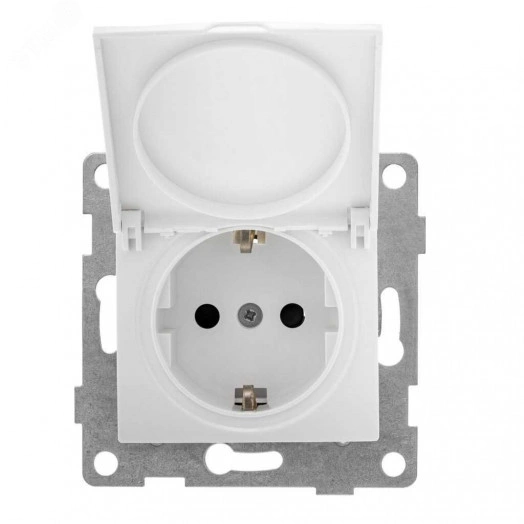 GUSI Bravo МЕХАНИЗМ Розетки одинарной с заземлением с защитной шторкой и крышкой, в комплекте с кожухом IP44 К502, скрытая установка, 16А, 250В. Цвет белый