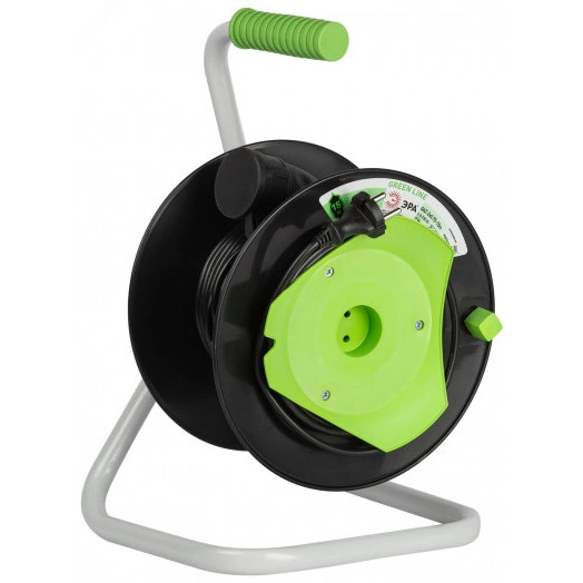 Удлинитель силовой на катушке пластик 1 розетка без заземления 15м ПВС 2x0.75мм2 GREEN LINE GAZ-2x0.75-15m Greenline ЭРА