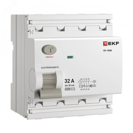 Выключатель дифференциального тока ВД-100N  4P 32А 30мА тип AC эл-мех 6кА PROXIMA EKF