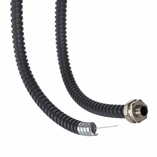 Металлорукав DN 15мм в герметичной ПВХ изоляции, Dвн 15,5 мм, Dнар 19,5, с протяжкой, 100 м, цвет чёрный