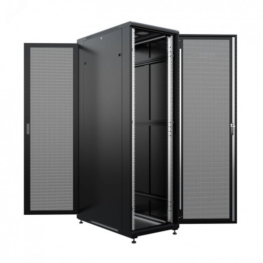 Шкаф напольный универсальный серверный R 32U 600х1000мм, 4 профиля 19, двери перфорированная и перфорированная, боковые стенки съемные, регулируемые опоры, разобранный, черный RAL 9005