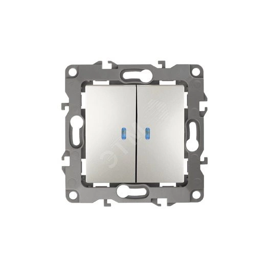 Выключатель двойной с подсветкой, 10АХ-250В, Эра12, перламутр,12-1105-15