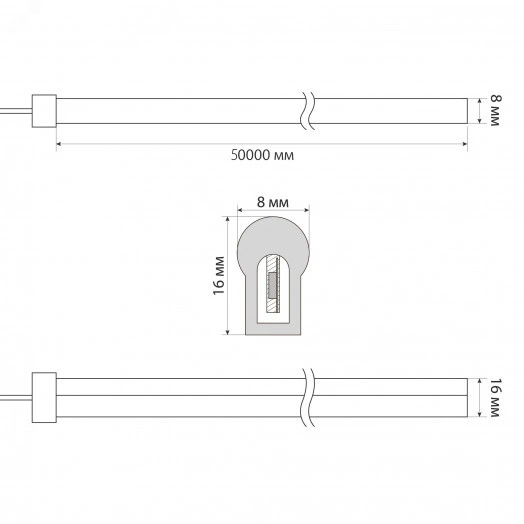 ULS-N21-2835-120LED/m-8mm-IP67-220V-8W/m-50M-RED Светодиодная гибкая герметичная лента. NEON. Бобина 50 м. Красный свет. TM