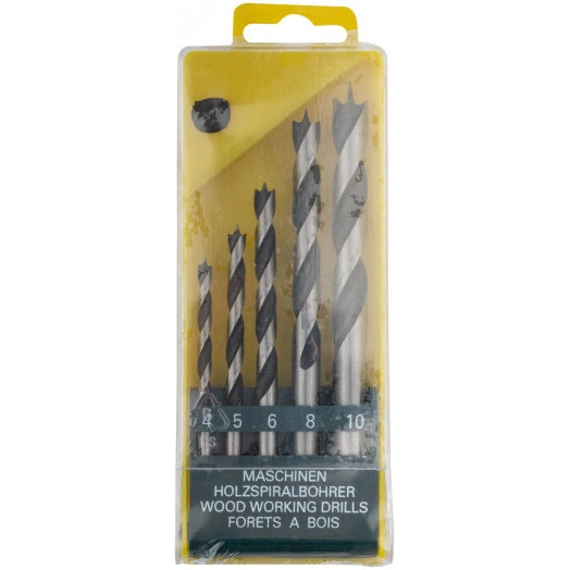 Набор сверл по дереву, CrV Профи, пластиковый бокс, 5 шт (4-5-6-8-10 мм)