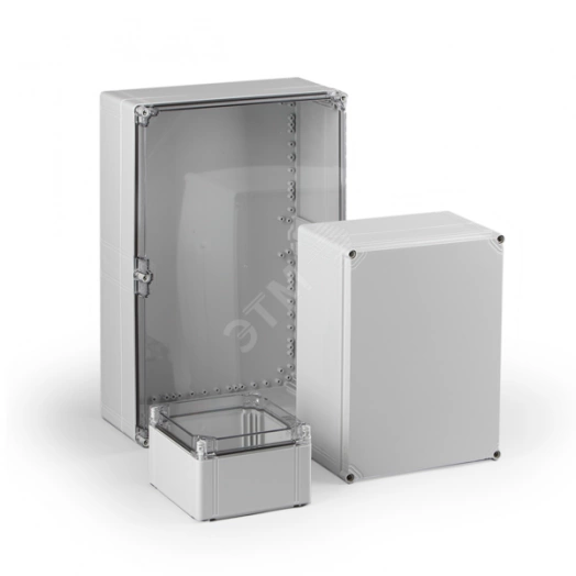 Cubo O 400 x 400 x 132 мм, глухая стенка, серая крышка, PC, IP 66/67