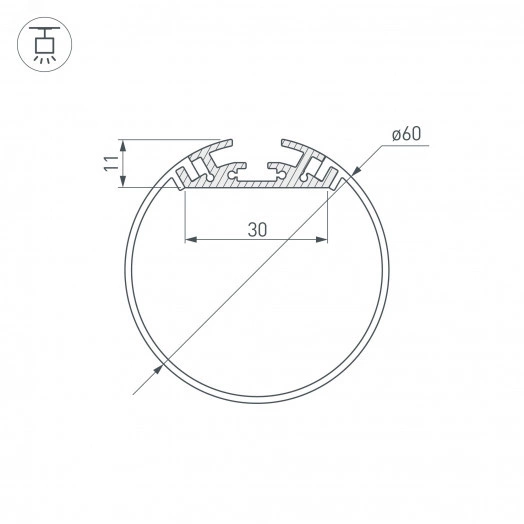 Профиль с экраном SL-ROUND-D60-2500 ANOD+OPAL (ARL, Алюминий)