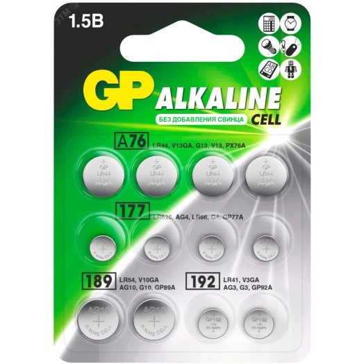 Набор алкалиновых пуговичных батареек - 12 шт. в блистере