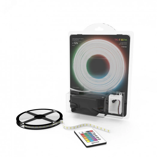 Лента светодиодная LED (комплект лента и драйвер) 5050/60-SMD 14,4 Вт/м 660 Лм/м RGB IP20 12 В DC 8 мм (блистер 3 м) Black Gauss