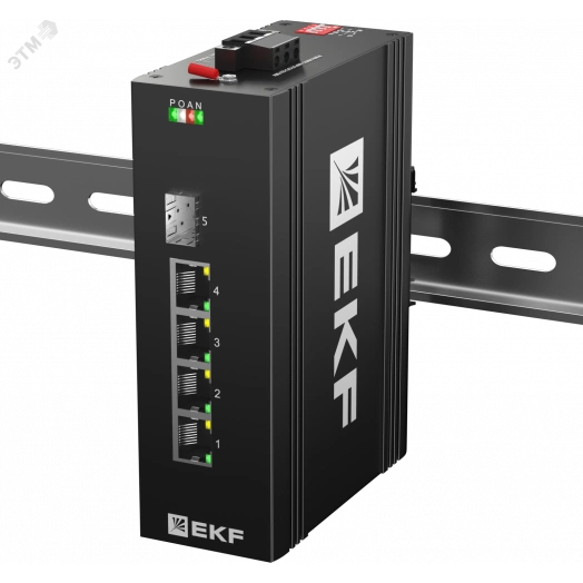 Коммутатор промышленный неуправляемый U-1GX/SFP-4GTP, 1 порт 1000Base-X SFP, 4 порта 10/100/1000Base-T(X) RJ45 c PoE, монтаж на динрейку TSX EKF