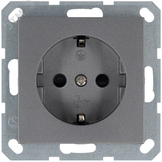 Розетка Schuko с защитными шторками 16A 250V~ 2P+T, цвет Алюминий