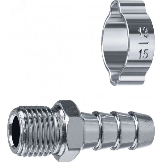 Переходник штуцер ''елочка'' 10 мм - 1/4''M, с обжимным хомутом Профессионал