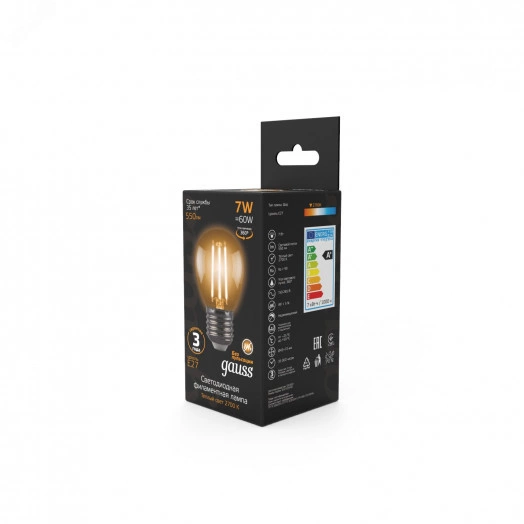 Лампа светодиодная филаментная LED 7 Вт 550 лм 2700К AC150-265В E27 шар P45 теплая  Black Filament Gauss