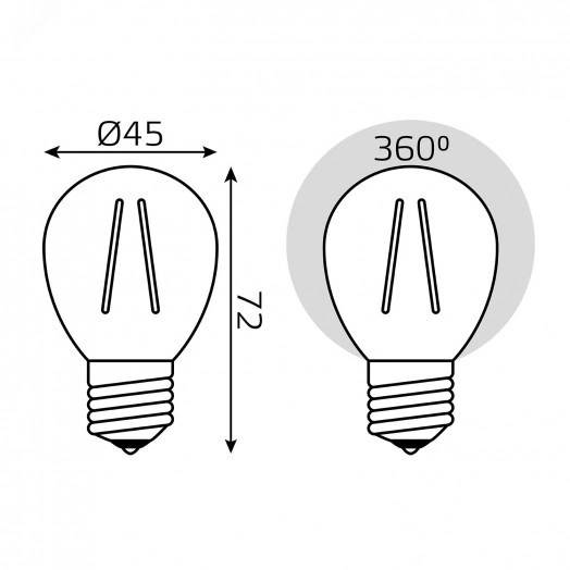 Лампа светодиодная филаментная LED 7 Вт 550 лм 2700К AC150-265В E27 шар P45 теплая  Black Filament Gauss