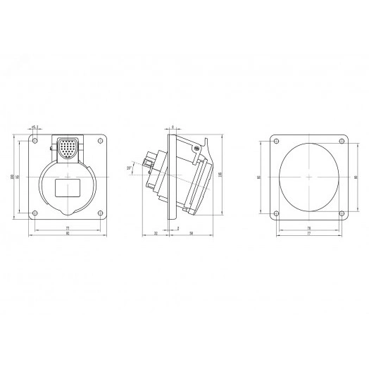 Розетка скрытой установки с наклоном  IP44 16А 3P+E 400В