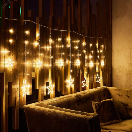 Занавес фигурный светодиодный 3х07м 138 светодиодов Теплый белый свет Провод прозрачный ULD-E3007-138/DTA WARM WHITE IP20 STARS-2  TM Uniel