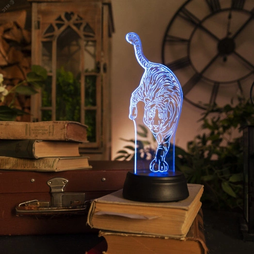 Светильник декоративный ULI-M506 RGB/3AA TIGER/BLACK с эффектом 3D Тигр на батарейках 3AA (не в/к) 1 светодиод RGB свет