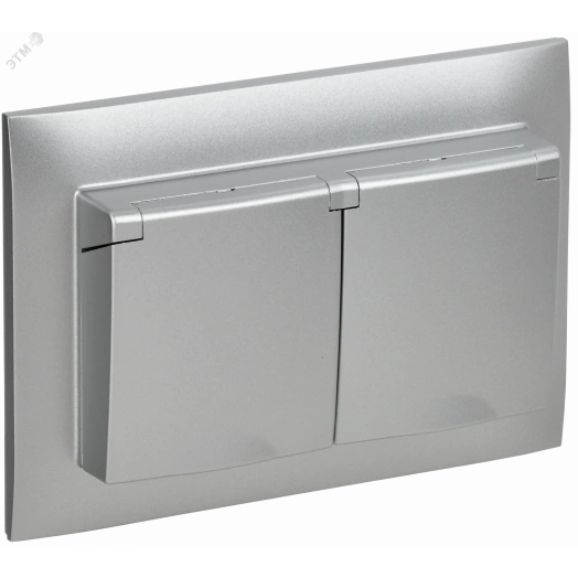 SKANDY Розетка 2-местная и крышкой 16А в сборе IP44 SK-R12S серебряный IEK